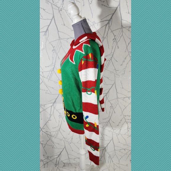 Urban Heritage Santa's Worker Hooded Christmas Sweater - Picture 2 of 4